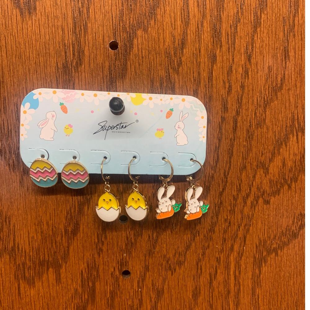 Rabbit & Easter Egg Stud Hoop Earrings